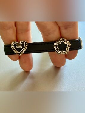 🦋🩶⭐️ 3 Charm Silver Tone on Black Faux Leather Bracelet by Cookie Lee